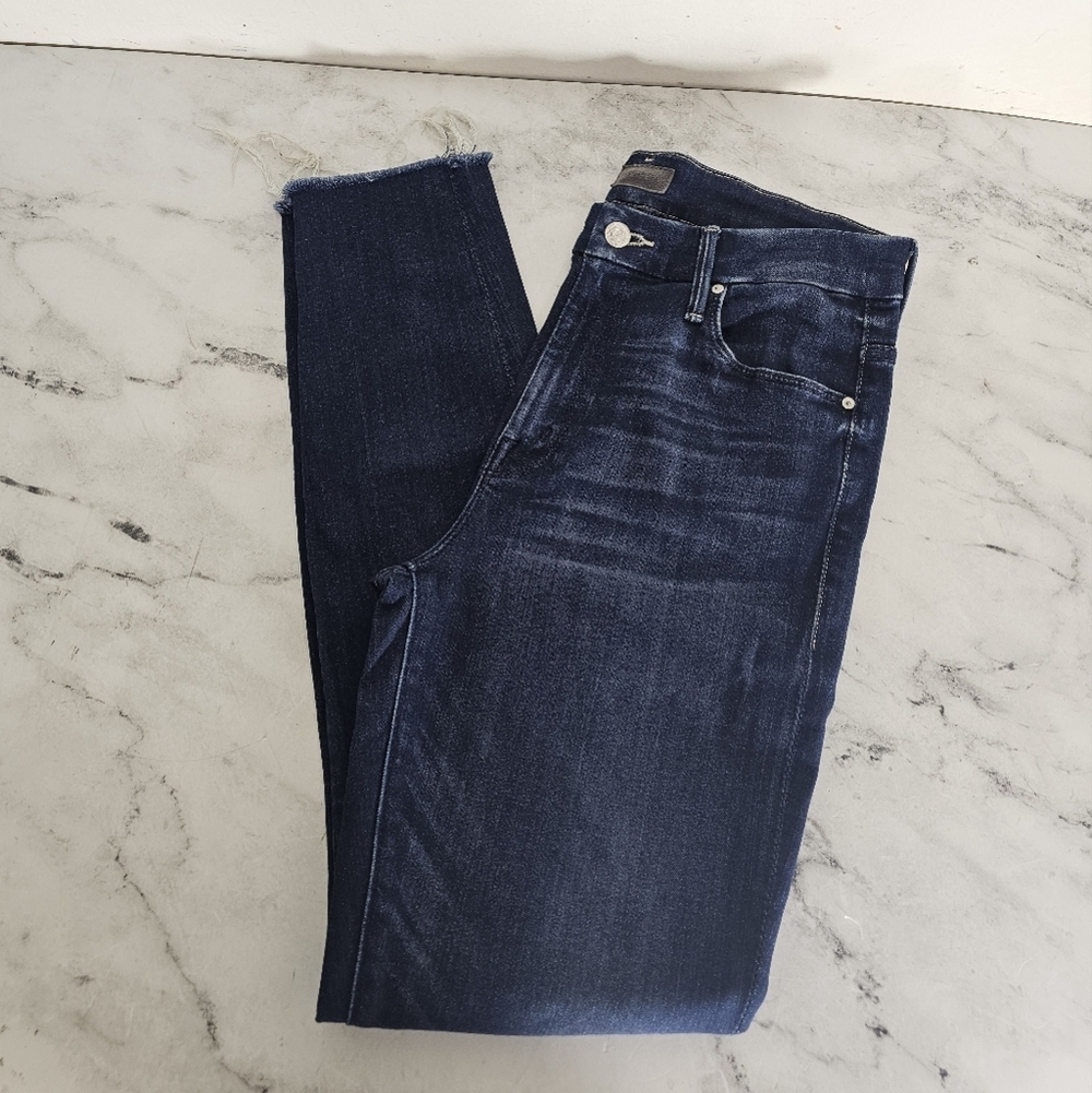 MOTHER High Waisted Looker Ankle Fray‎ High Rise Skinny Blue Jeans 27 Preowned - Picture 3 of 10